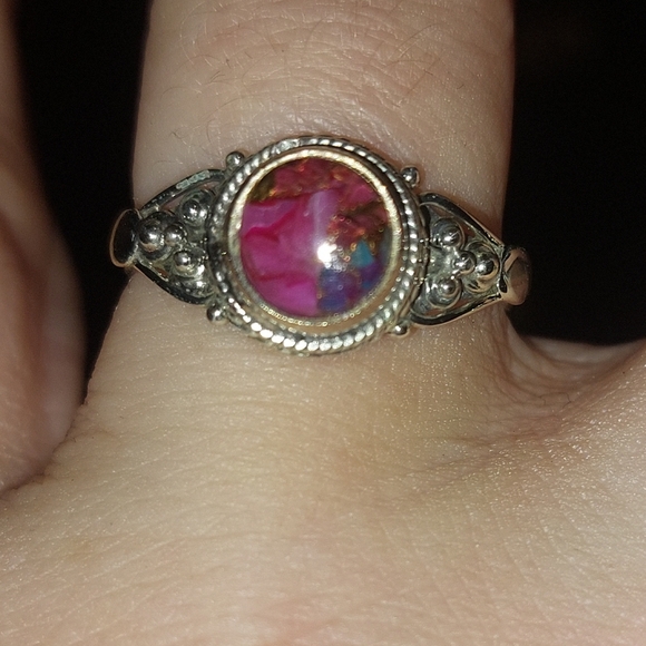Pink Oyster Turquoise Sterling Silver Ring Size 7.75 - Picture 2 of 6